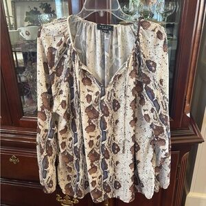Grace Women's Snake Print Blouse - Brown and Cream